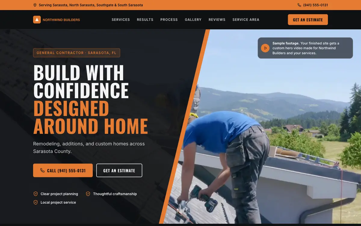 Example sample website for a fictional contracting business