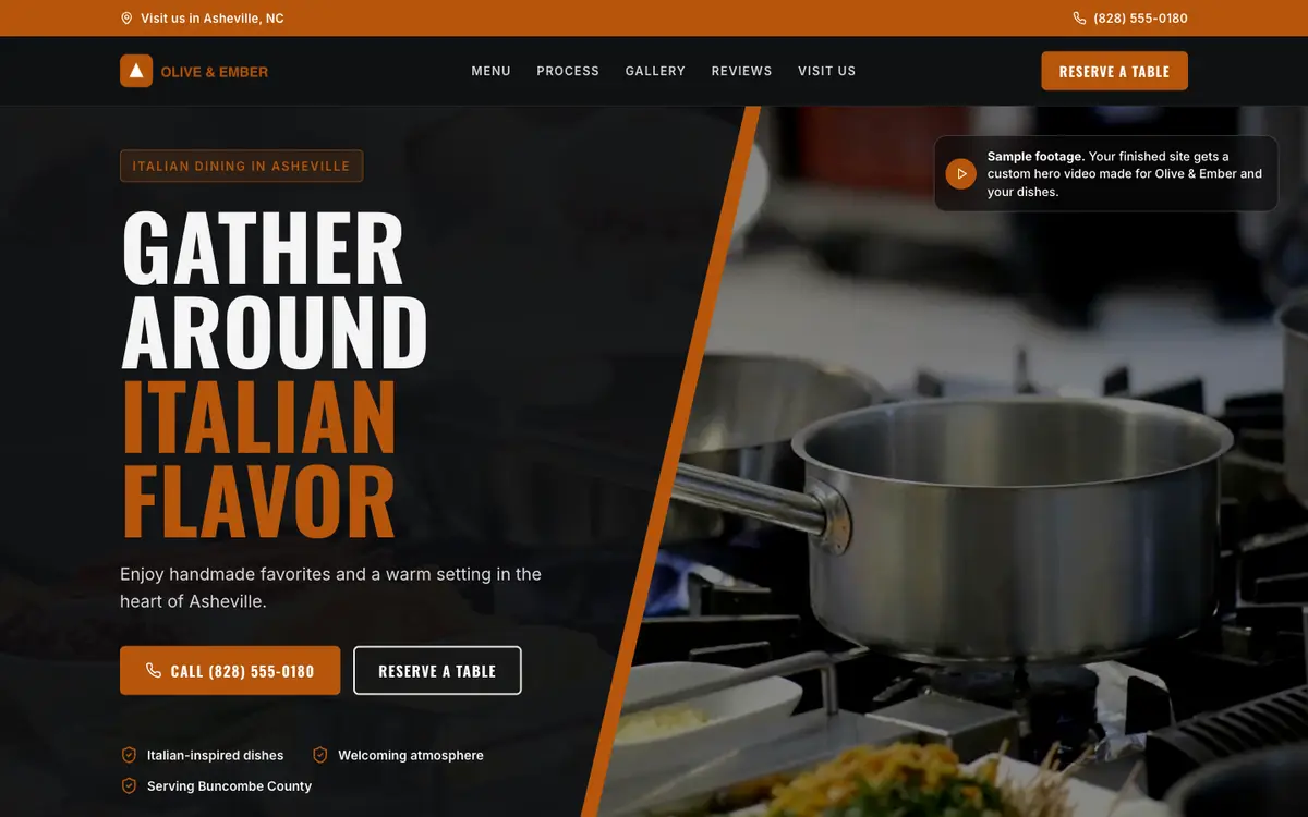 Example sample website for a fictional restaurant
