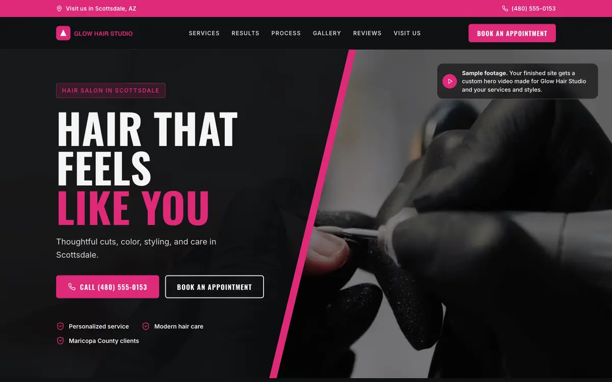 Example sample website for a fictional salon